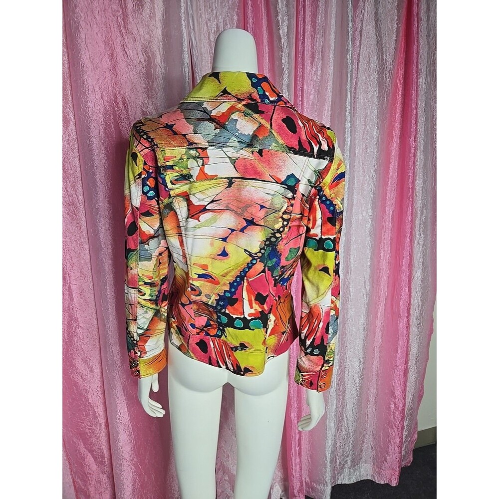 Chico's Colorful Floral Watercolor Artsy Lined Cropped Jacket Size XS 0/4 - Picture 9 of 14